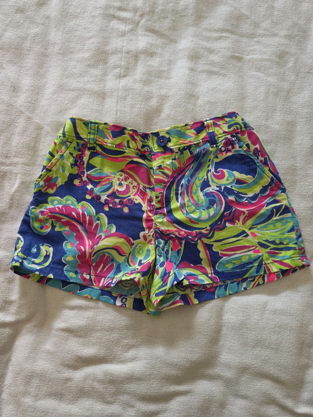 Lilly Pulitzer Neon Paisley Cotton Jean Shorts in Blue, Pink & Green